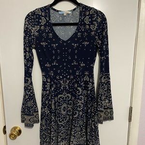 Navy blue dress with bell leaves